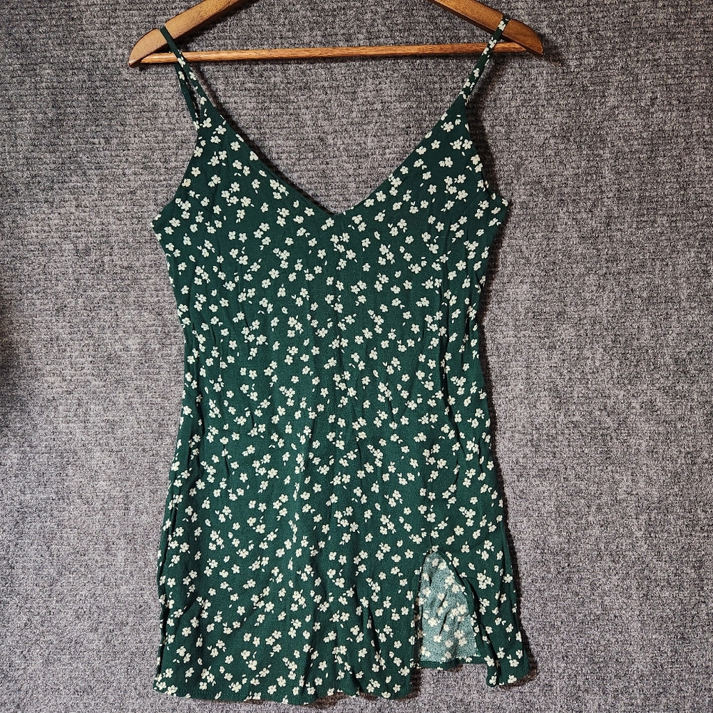 Reformation Green Floral Mini Dress with White Flowers